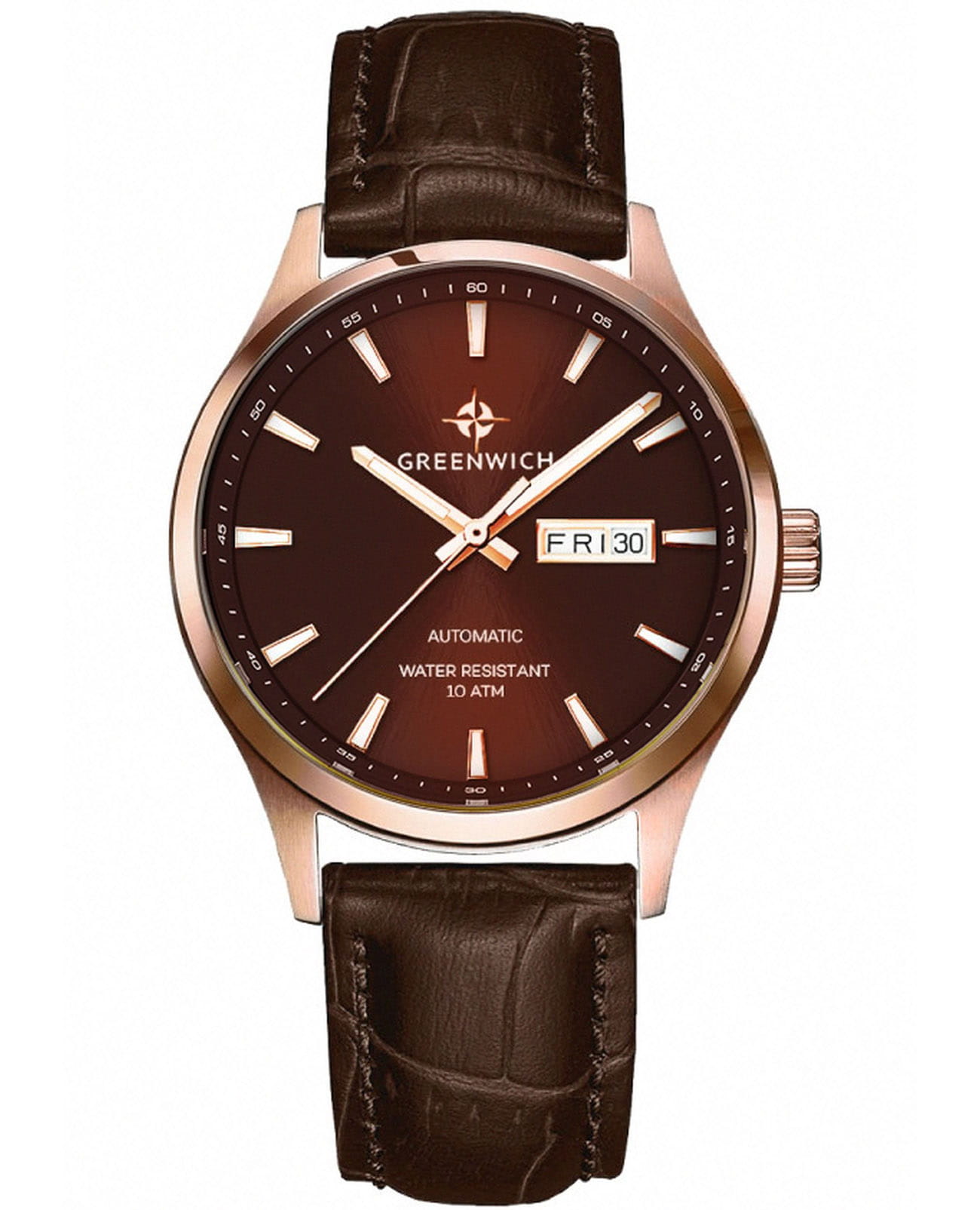 Greenwich Greenwich Good Luck GW 054.42.32  GW 054.42.32 механические мужские часы коричневый циферблат, браслет кожаный — вид спереди